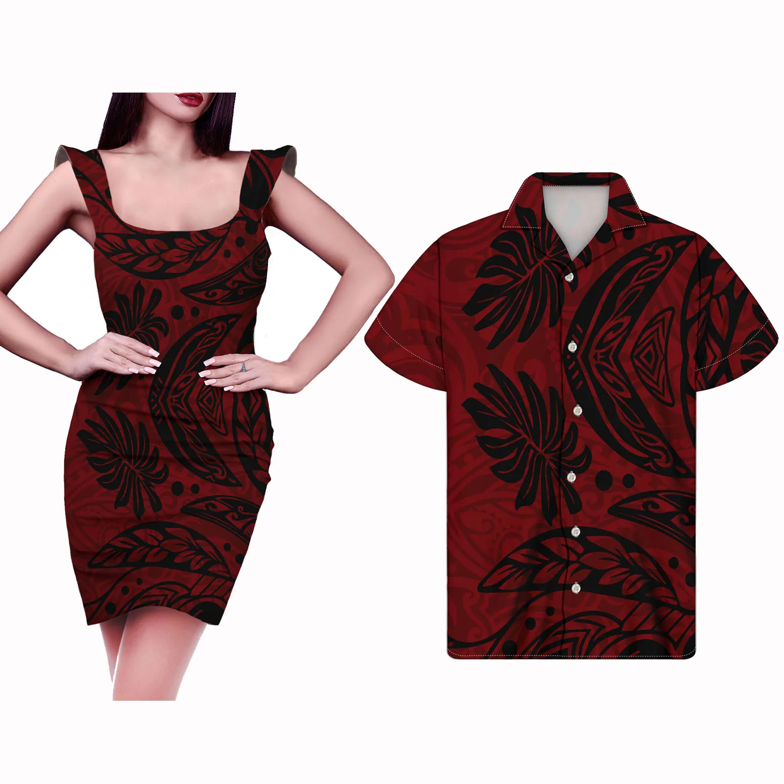 

Hycool Clothes For Women Leaves Polynesian Tribal Print Dresses For Women Party Hawaii Shirt Fashion Couple Outfit Clothes