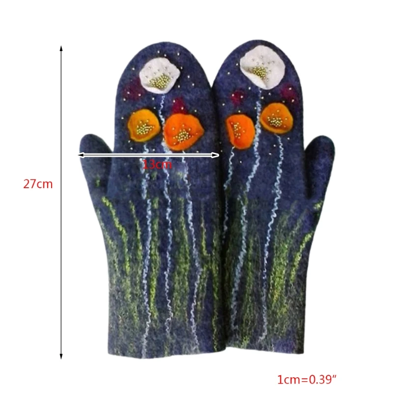 

Women Winter Faux Cashmere Full Finger Gloves Floral Wolf Cat Animal 3D Print Thicken Warm Windproof Thermal Mittens