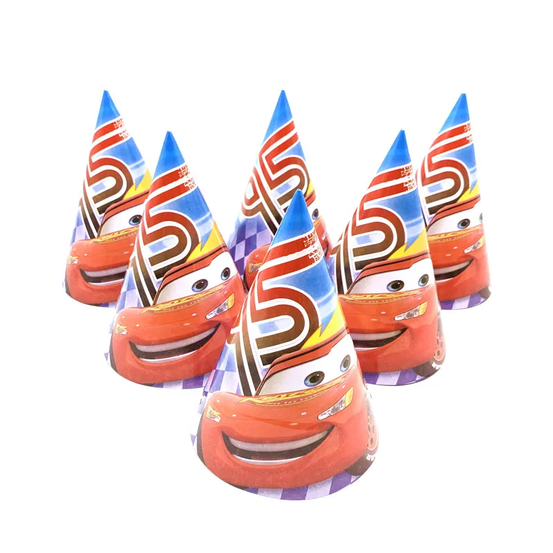 Hats-6Pcs Из мультфильма, популярная яркая детская одежда с рисунком персонажей disney автомобили тема ребенок День рождения украшения набор принадлежности для тематической вечеринки Семья вечерние Baby Shower вечерние поставки - Цвет: Hats-6Pcs