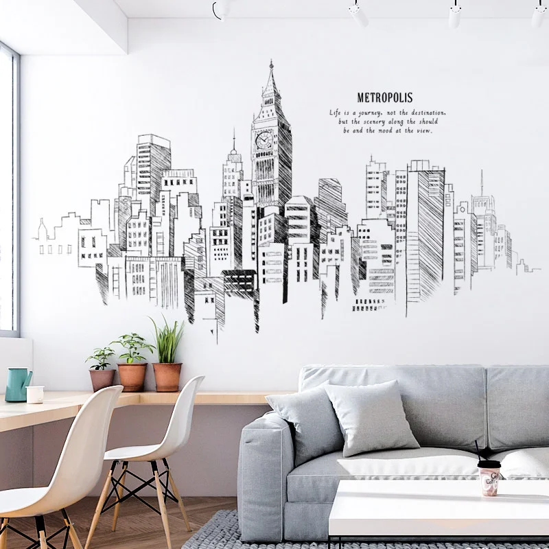 

City Modern Creative Simple Wall Stickers Living Room Decor Self-Adhesive Stickers TV Sofa Background Wall Decor Home Decoration