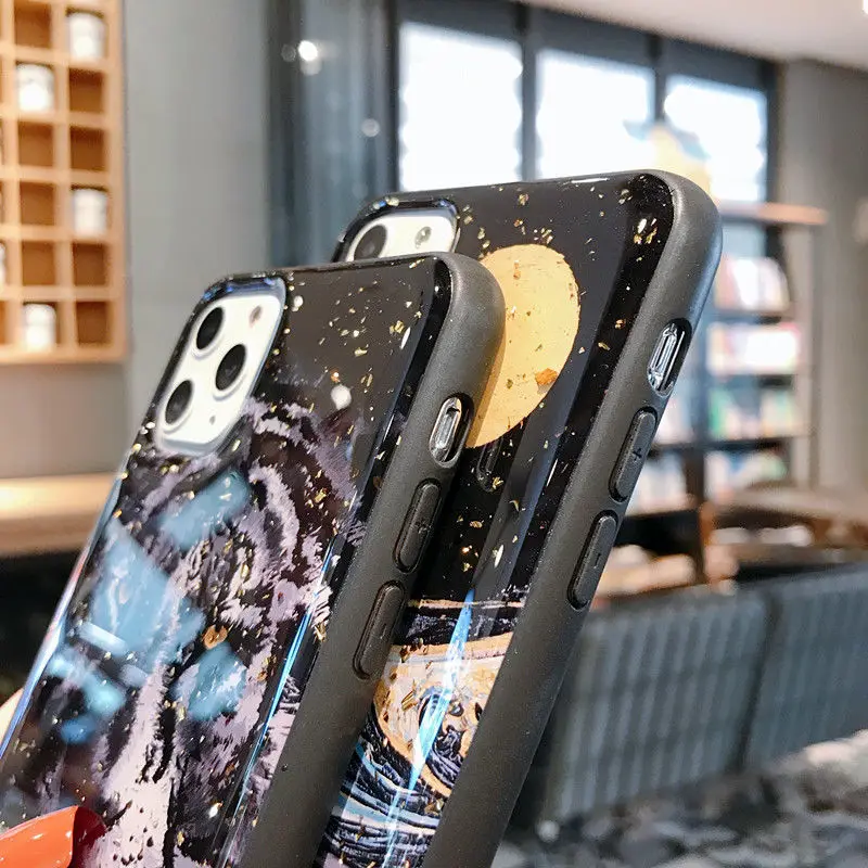 

Luxury Dripping Gold Phone Case for IPhone 7 8plus X XR Xsmax 11 12 Pro Max 12mini Retro Oil Painting Tiger Moon Soft Shell New