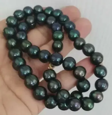

baroque 18" 10-11 MM AAA SOUTH SEA Black green PEARL NECKLACE GOLD CLASP