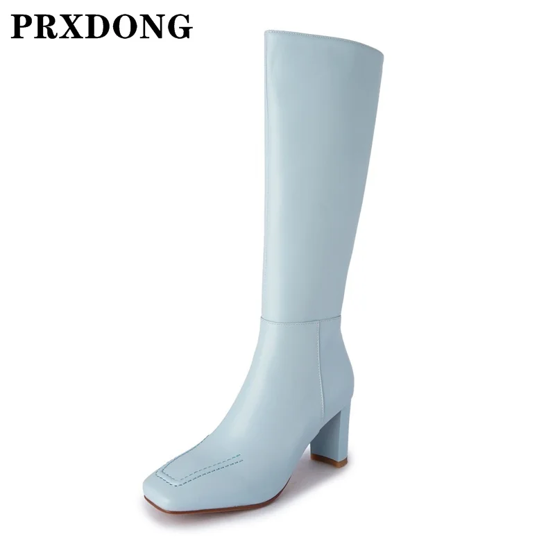 

Женские сапоги до колена на высоком каблуке, с квадратным носком