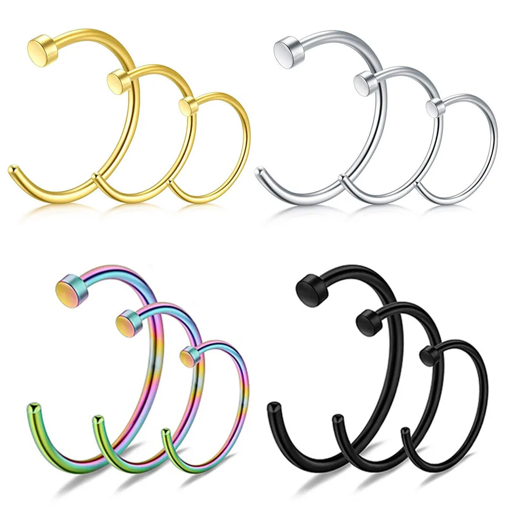 

1PC Stainless steel vacuum plating false nose nail without perforation C-bar invisible opening nose ring lip ring lip nail