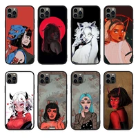 fashion devil girl phone case for apple iphone 11 12 13 pro 13mini 13pro max black non slip phone cover