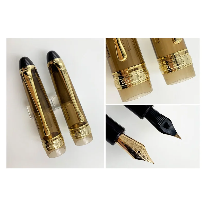 

Wing Sung 699 14k gold Blue Fountain Pen Translucent Brown Vaccum Filling Fountain-Pen Fine Nib Pen Office Stationery Gift BOX