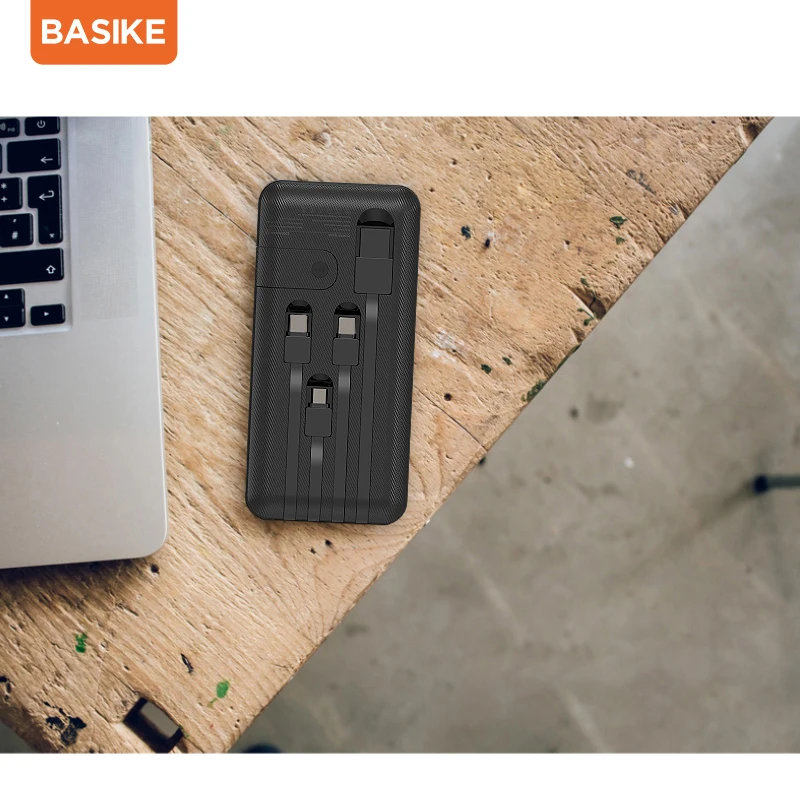

BASIKE Portable Power Bank Fast Charger Powerbank Built in 4 Cables External Battery Charger For iPhone Xiaomi Mi Poverbank
