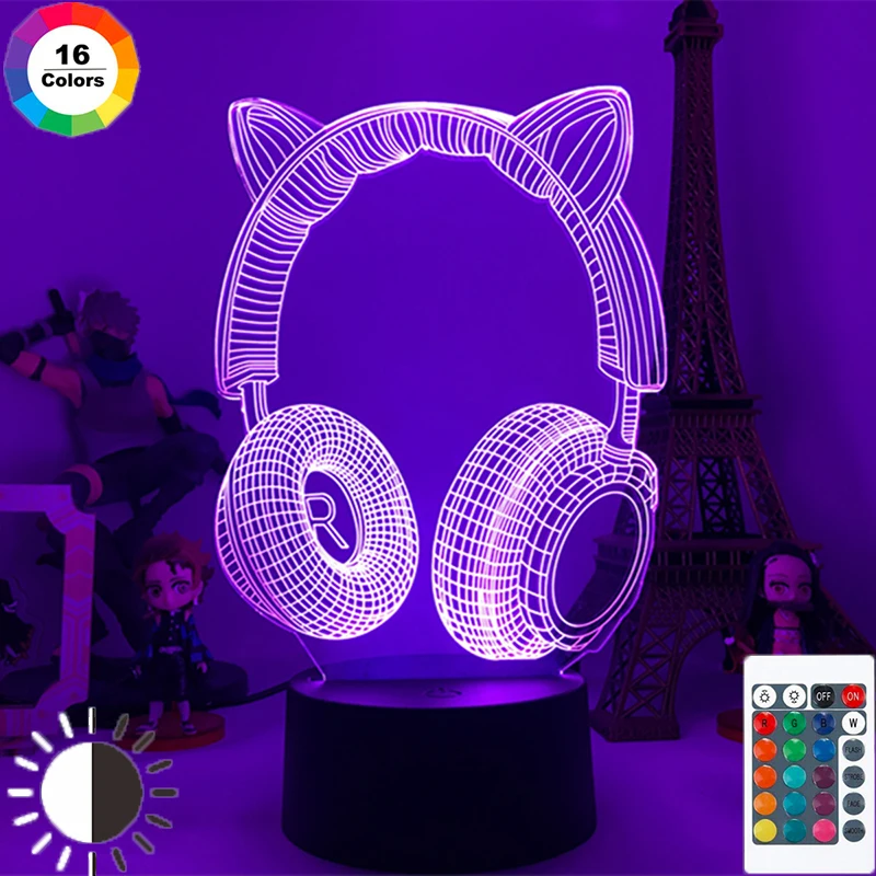 3D ночной Светильник гарнитура с ушами светодиодный сенсорный сенсор ночник