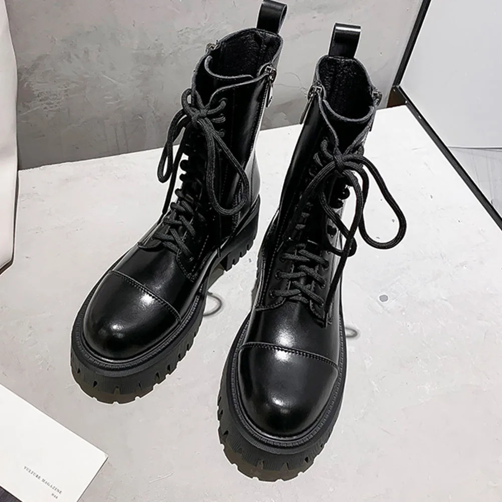 

DORATASIA New Fashion Girl Ankle Boots Autumn Chunky Heels Boots Women 2020 Round Toe Cross Tied Zip Party Office Shoes Woman