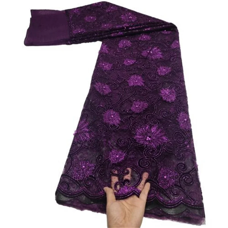 

Фиолетовые африканские бусины, кружевная ткань, вышивка, блестки, бархатное кружево, новейшая нигерийская бархатная кружевная ткань для свадьбы, материал для шитья