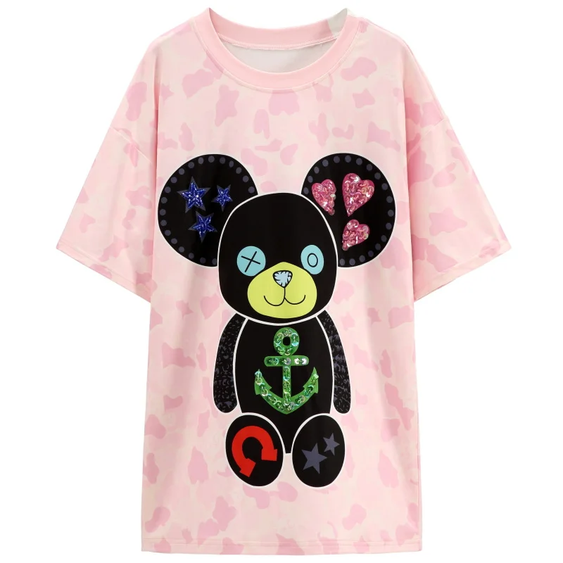 Летние женские платья с блестками коротким рукавом и мультяшным принтом 2020 |