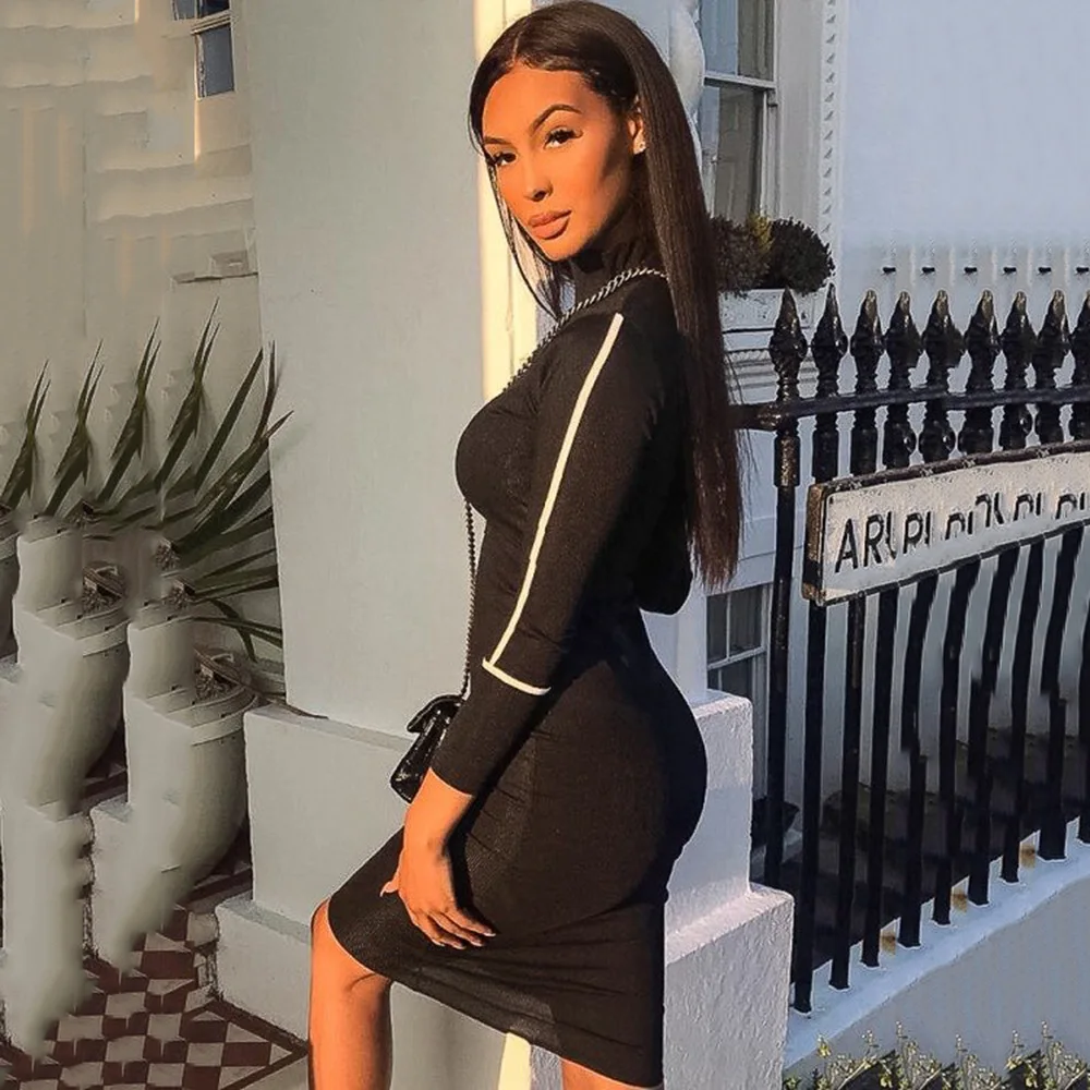 Сексуальное осенне-зимнее платье 2019 женское XL с круглым вырезом и длинным