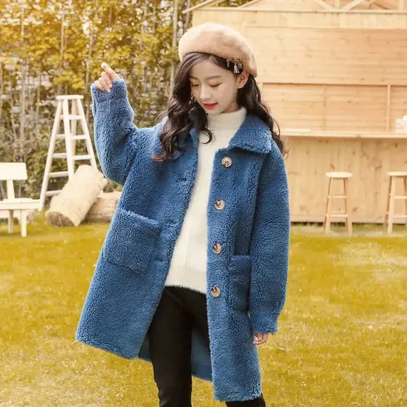 

2021 5-15 Years Children Coat Baby Woolen Coat Outerwear Thicken Warm Jacket Big Girls Long Overcoat Winter Kids Girls Clothing