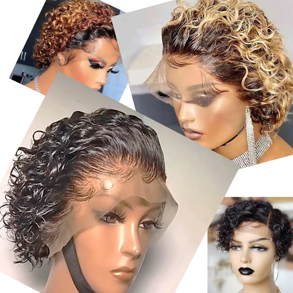 Pixie Cut Wig Human Hair Short Curly Human Hair Wigs for Black Women Bob Lace Front Wig Brazilian Transparent Lace frontal wigs