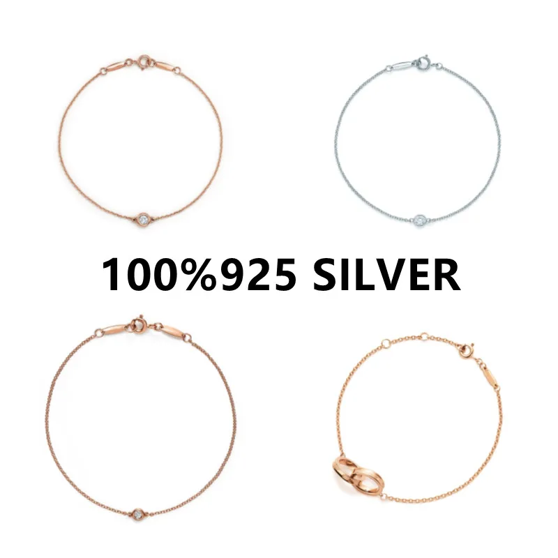 

TF 100% 925 Sterling Silver rose gold bracelet Classic Round Bubble Bracelet For Woman Upscale Trendy Wedding Engagement Party