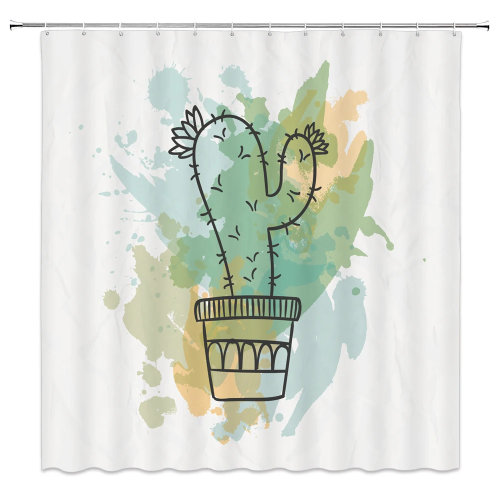 Занавеска для душа из полиэстера водостойкая с акварельными растениями | Дом и