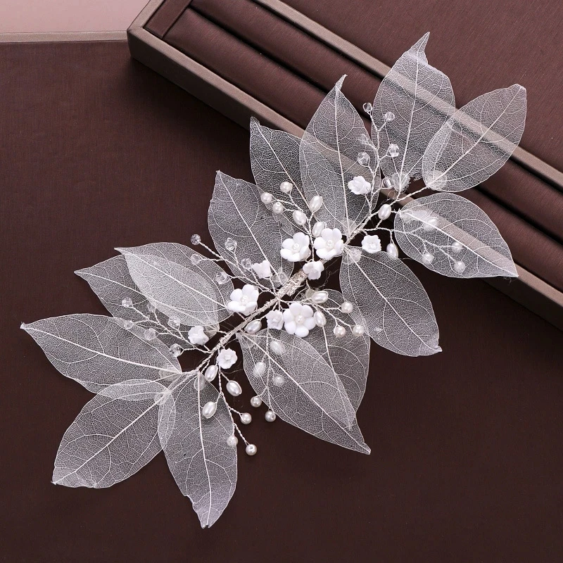 

2021 Trendy Japanese Korean Style White Branch Flower Bridal Hair Accessories Hand-Woven Pearl Crystal Hairpin Headdress Jewelry