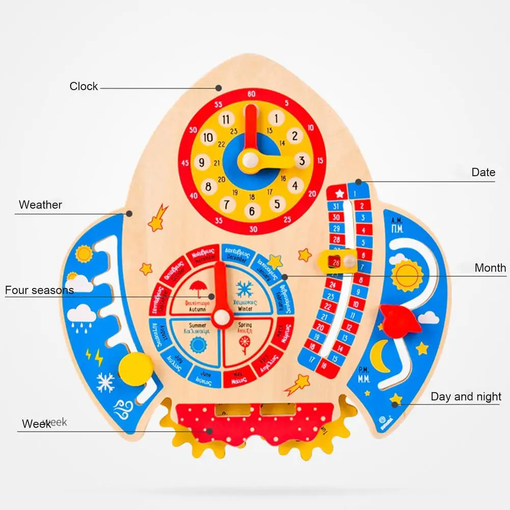 

Rocket Shape Kids Clock Early Learning Cognitive Toys Montessori Educational Toy Clock For Children's Educational Toys
