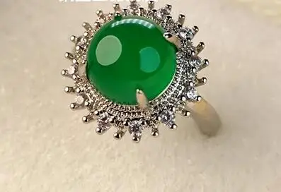 

Зеленое кольцо из халцедона, кольцо из розового золота с агатом, нефритом, стразы, ювелирные изделия с кристаллами из циркония