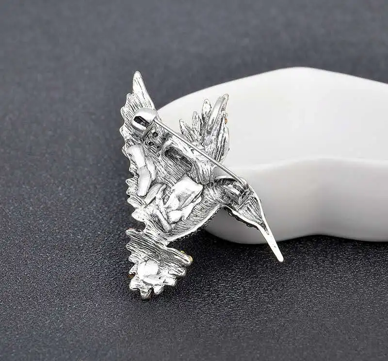 High quality pin hummingbird rhinestone fashion brooch anti-silver plated crystal accessories multicolor ladies clothing | Украшения и