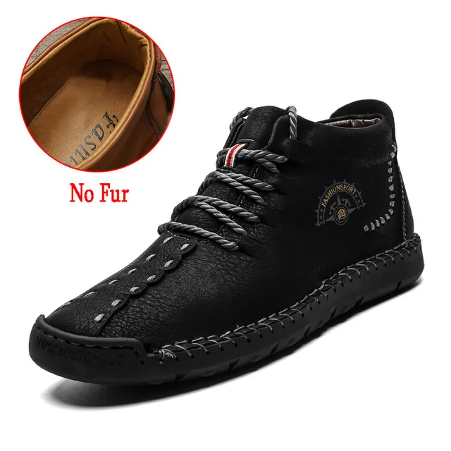 No Fur Black Брендовые зимние мужские ботинки; теплые мужские зимние ботинки из толстого плюша; водонепроницаемые мужские ботильоны на шнуровке; Осенняя мужская повседневная обувь - Color: No Fur Black