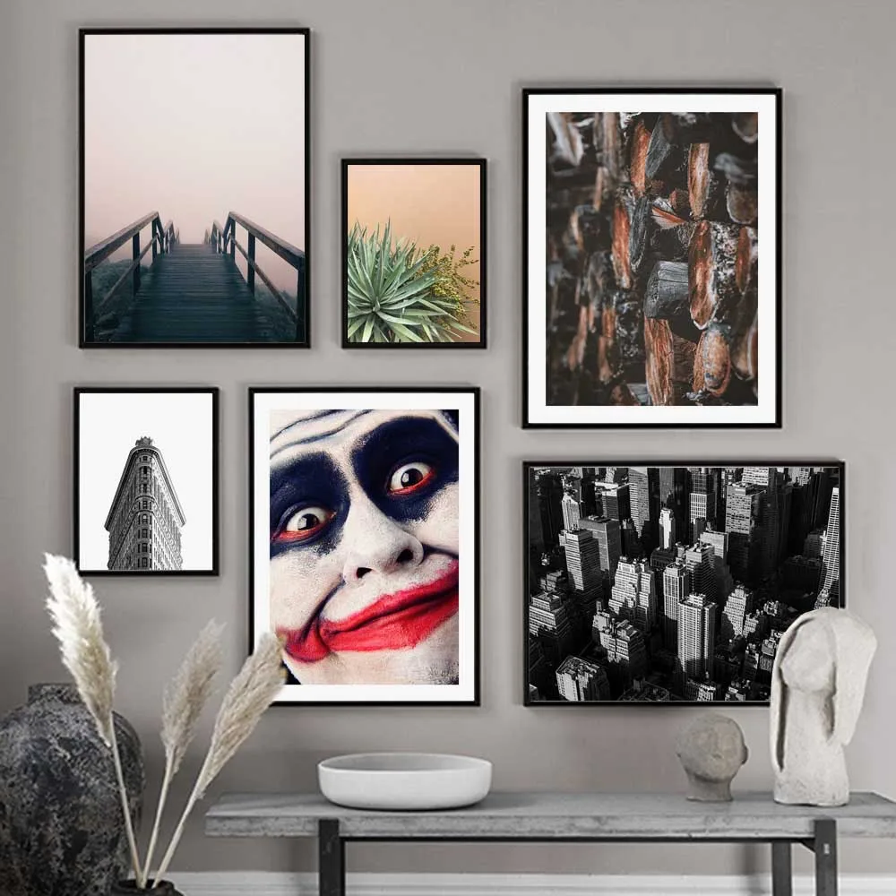 

Clown Green Plant Fog Wooden Stair City Wall Art Canvas Painting Nordic Posters And Prints Wall Pictures for Living Room Decor