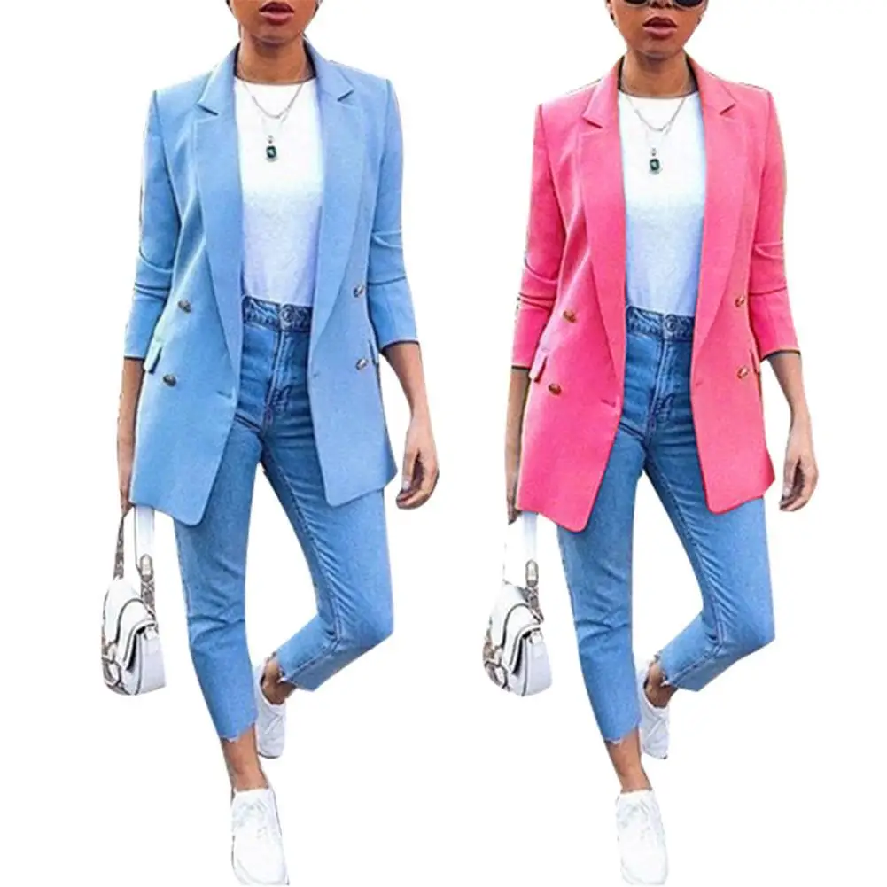 

Plus Size Autumn Fashion Office Solid Color Blazer Long Sleeve Suit Jacket Boyfriend Blazers for Ladies