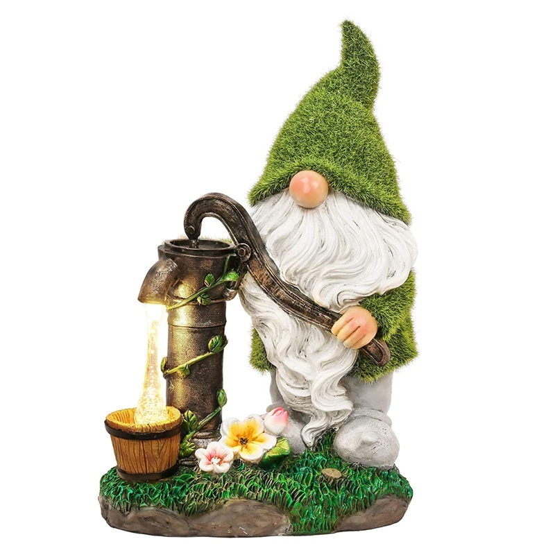 

Solar Dwarf Garden Statue Green Hat Dwarf Resin Statue Solar Decorative Light