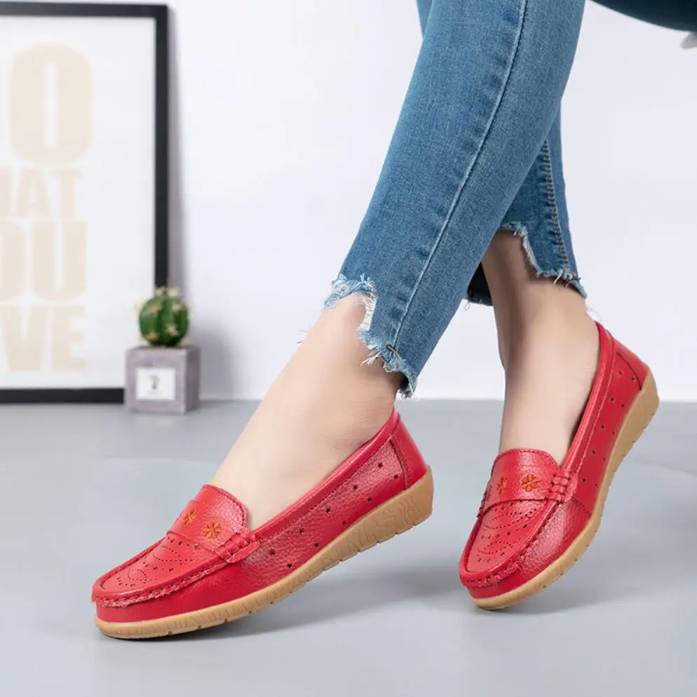 Балетки женские из натуральной кожи мягкие мокасины без застежки плоская