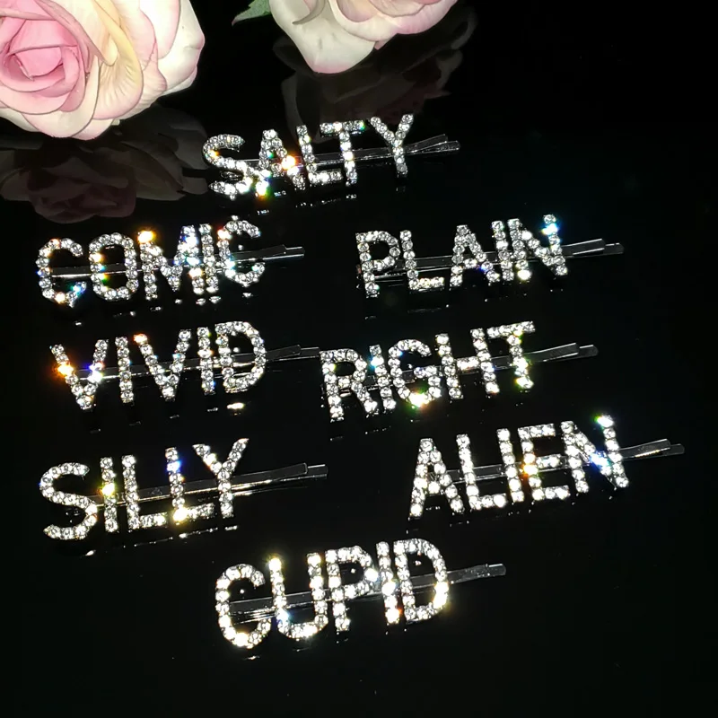 

Hottest Letters Hairclips "SALTY,COMIC,PLAIN,VIVID,RIGHT,SILLY,ALIEN,CUPID" Crystal Word Hairgrip Hair Accessories WHOLESALE