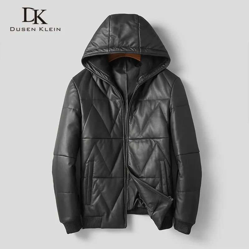 Мужские кожаные куртки пуховики зимнее теплое пальто с капюшоном из овчины и