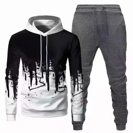 

Men's Hoodie Set Letter Print 2020 Autumn/Winter Brand Casual Sports Suit Men's Suit Sportswear Two Piece Stitching Hoodie