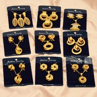 24k gold dubai full diamond necklace earring set nigerian bride wedding fashion jewelry two piece set