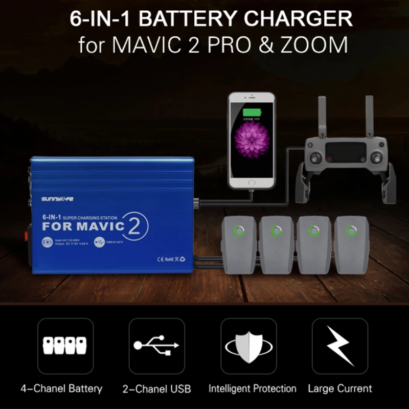 6-в-1 Mavic 2 pro Батарея Зарядное устройство с зарядка через usb станция концентратор