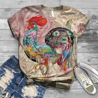 painted rooster graphics creative ladies cotton t shirt fashionable 2022 new cute cartoon animals soft and comfortable to wear