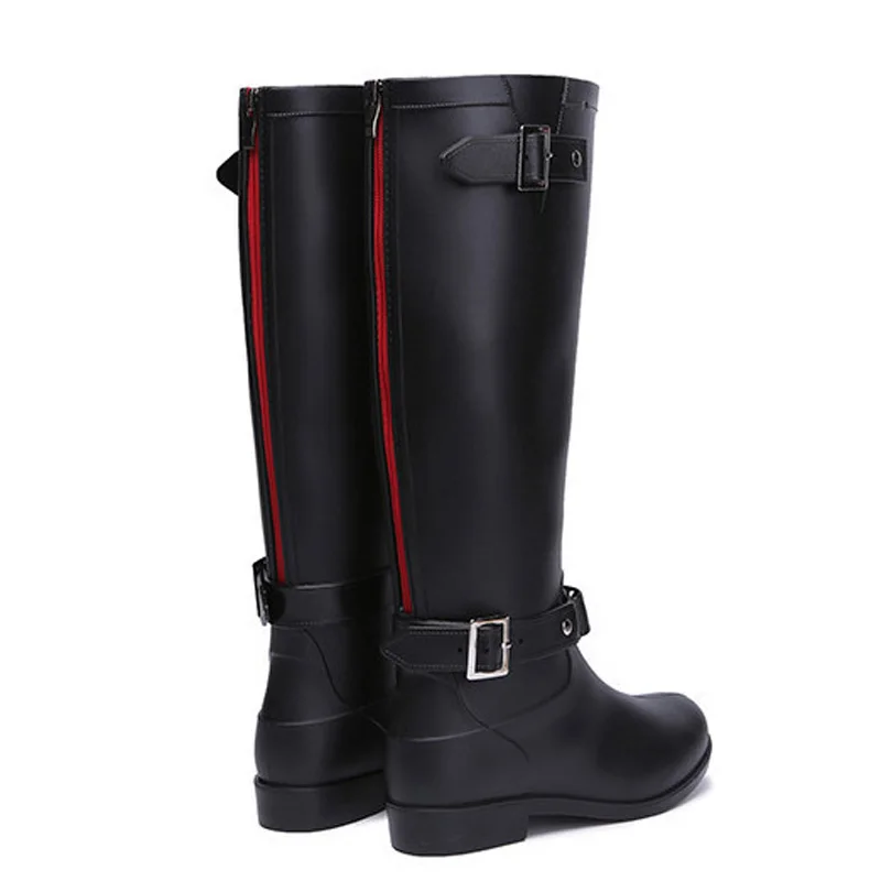 

high quality customized ladies sizes black upper custom printing womens rubber rain boots with back zipper