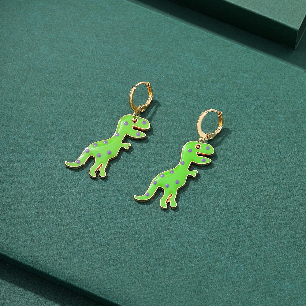 Женские серьги-подвески в виде динозавров из сплава
