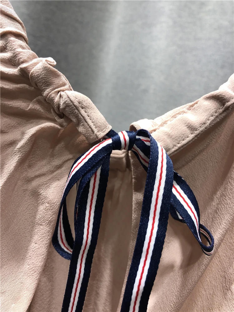 

Tshirt Women 2021 New Products In Spring And Summer Fashion Solid Color All Silk Drawstring Collar Sleeveless Top Pullover