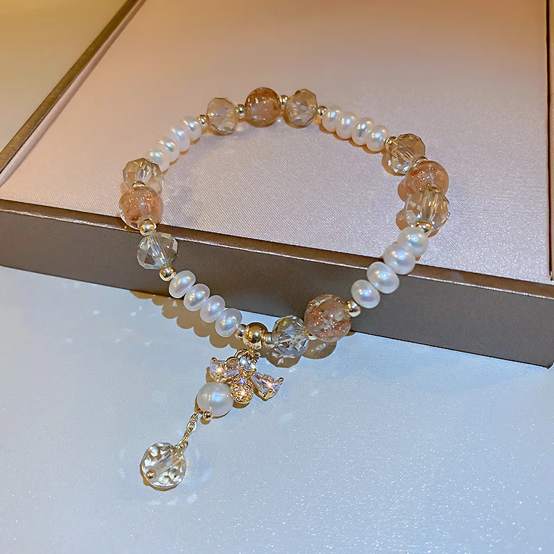 

Korean Fashion New Style Personalized Temperament Design Sense Fresh Water Pearl Micro Inlaid Zircon Crystal Bracelet Female