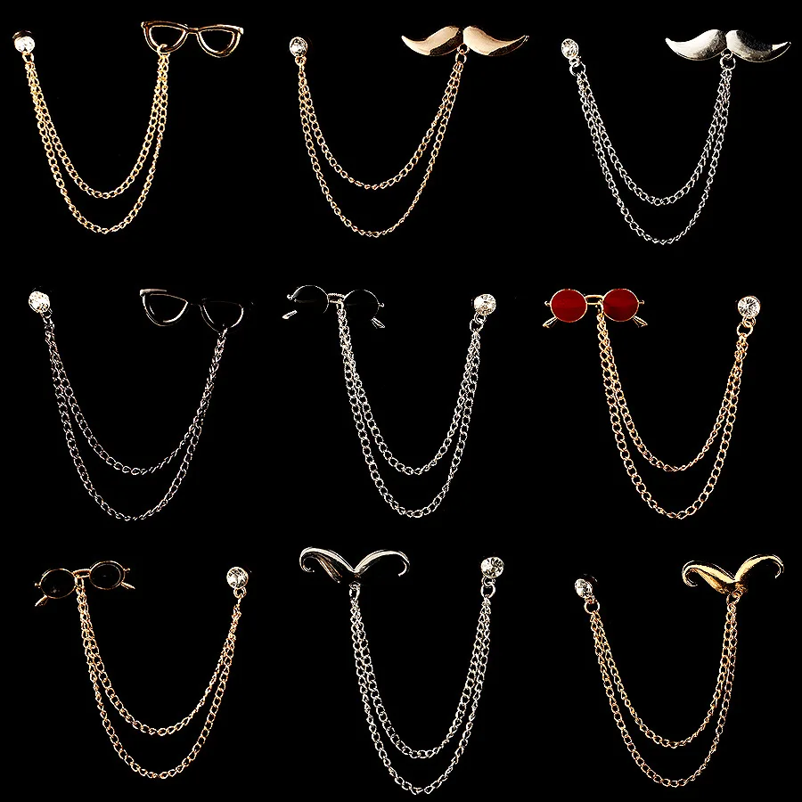 Новые модные очки брошь со стразами контактный кабель с металлическим борода