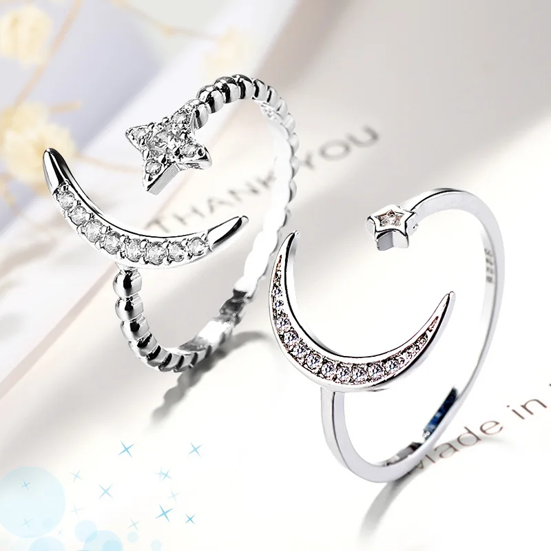Chereda Moon Zircon Open Rings Adjustable Star Minimalist Finger Ring Delicate Design Knuckle Statement Jewelry | Украшения и