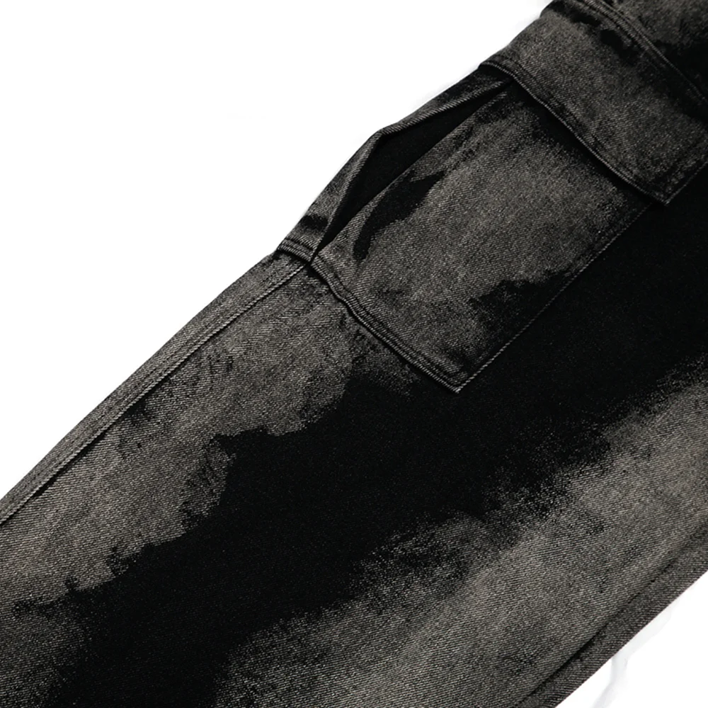 

Aolamegs Gradient Washed Drawstring Jeans Men Multi-Pockets Baggy Japanese Denim Pants Diablo Style High Street Fashion Trousers