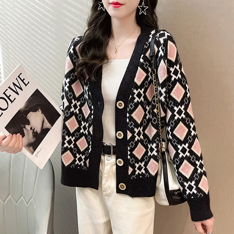 

Oversized Women's Cardigan Sweater Loose V-neck Knitted Cardigans Women Sweaters Coat Fall Winter