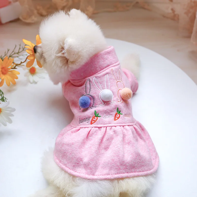 

Two Legs Pet Cat Dresses Dog Clothes Warm Autumn Winter Embroidery Hairball Pet Clothing For Dogs Cute Princess Kitte Skirts