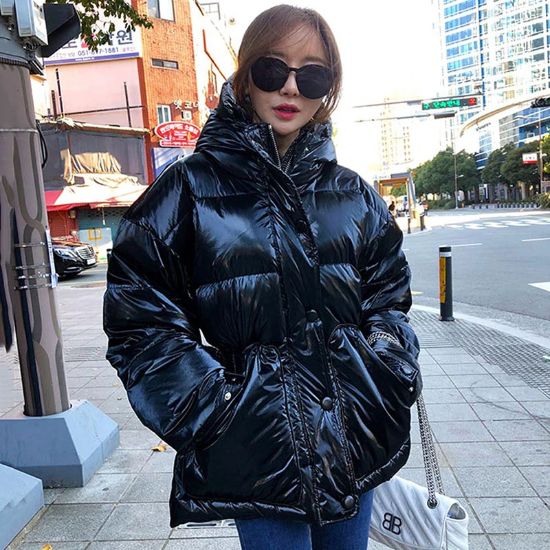 Black New Winter Women's Jacket hooded parka Bright Colors Insulated Puffy Coat collar hooded Parka Loose waist Belt outwear M192 - Цвет: Black