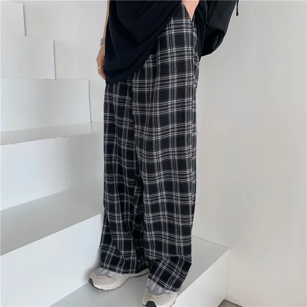

Plaid Pants Women Chic Oversize Loose Wide Leg Trousers Ins Retro Teens Harajuku Hip-hop All-match Unisex Streetwear Pants