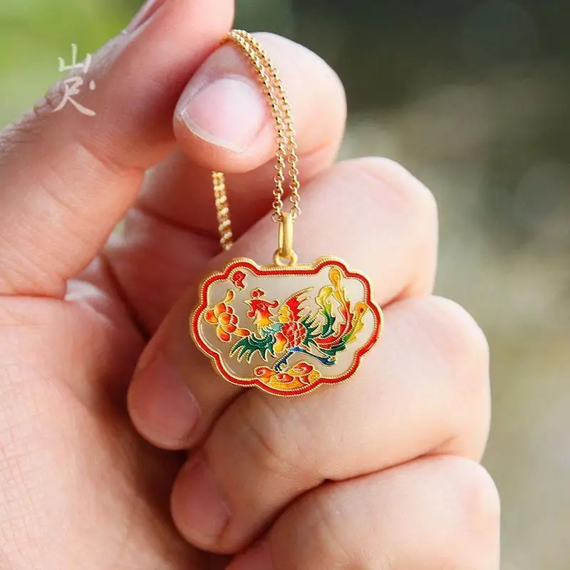 

Feng Yi ''Natural Hetian Jade White Jade Phoenix Double-Sided Wearing Pendant S925 Sterling Silver Jade Necklace to Give Mom