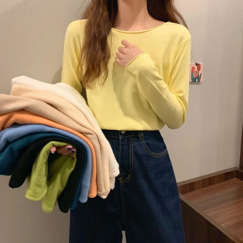 Женский трикотажный пуловер с длинным рукавом свободный универсальный топ ярких