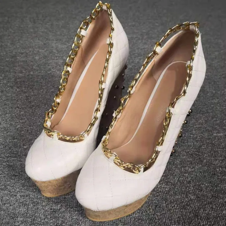 2019 модная женская обувь на высоком каблуке танкетке украшение цепочке D739|Женские