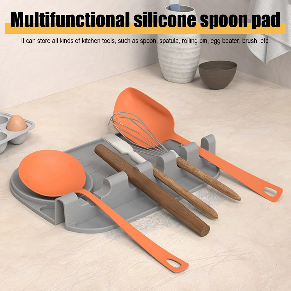 

Storage Rack Easy Clean Spatula Holder Non Slip With Drip Pad Spoon Rest Soft Silicone Cooking Tools For Kitchen Organizer
